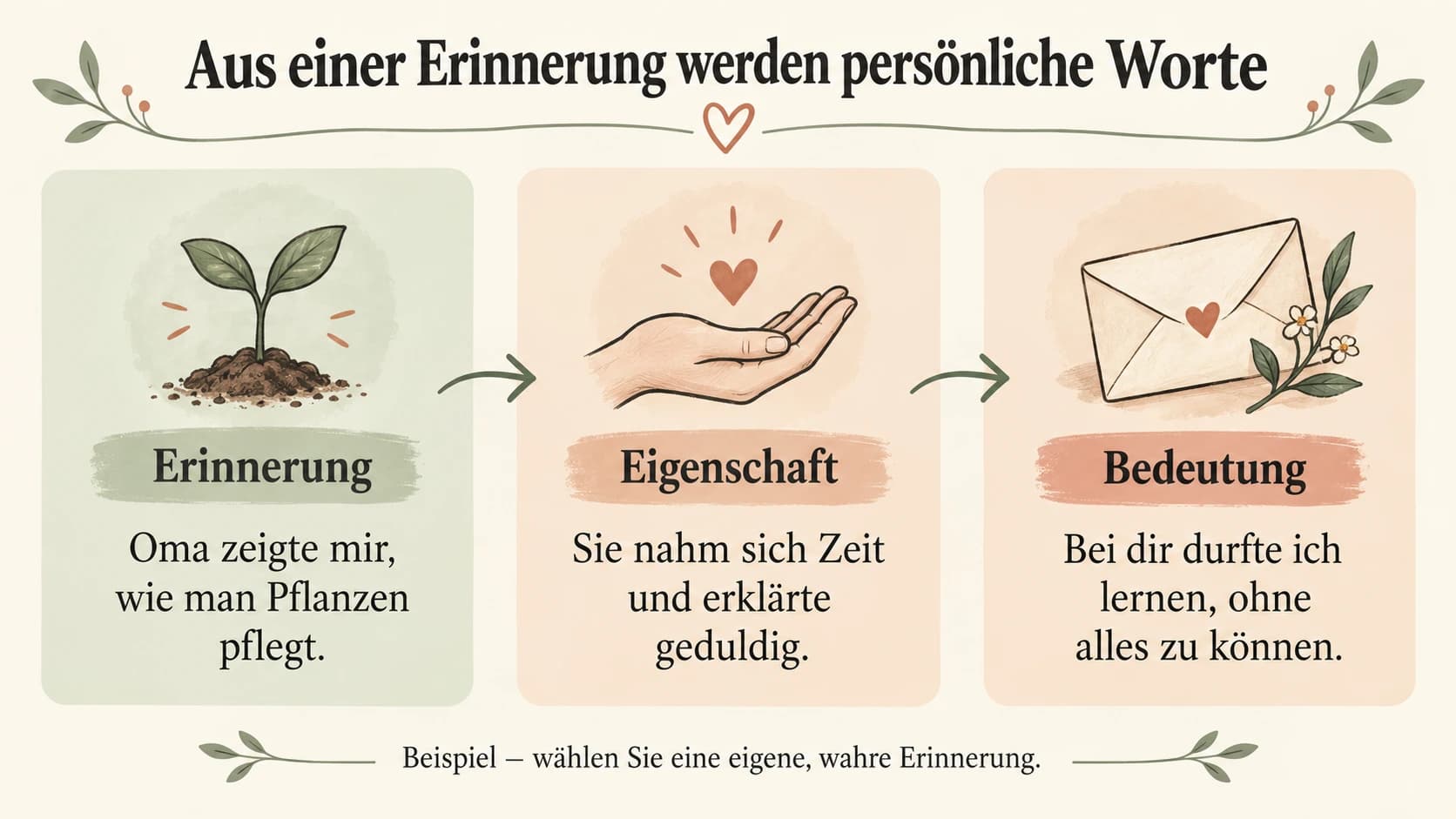 Beispiel: Gemeinsames Pflanzenpflegen zeigt Geduld und wird zu einem persönlichen Dank an Oma